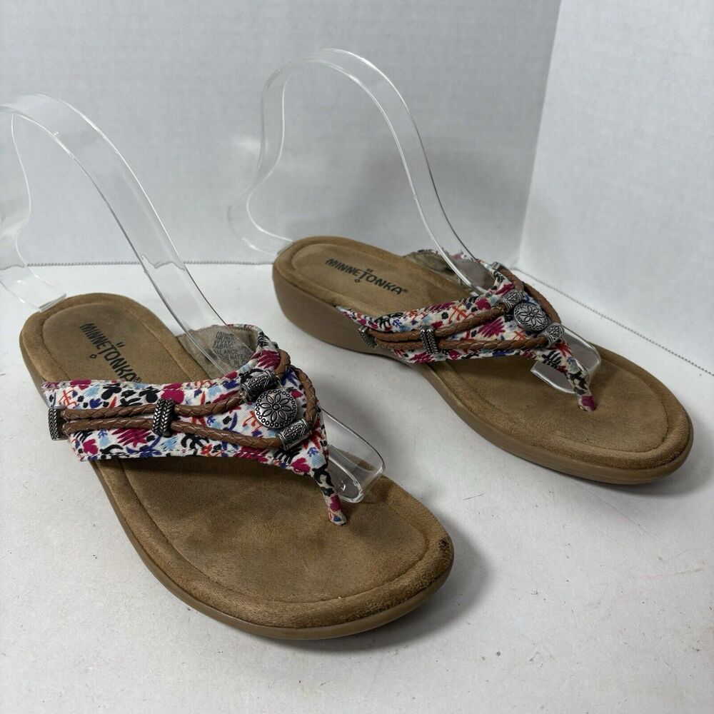 Minnetonka Sandals Womens Size 7 Silverthorne Slip On Wedge Thong Flip Flop G1
